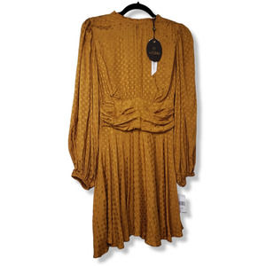 byTiMo gold polka dot print long sleeve pleated mini dress size XS